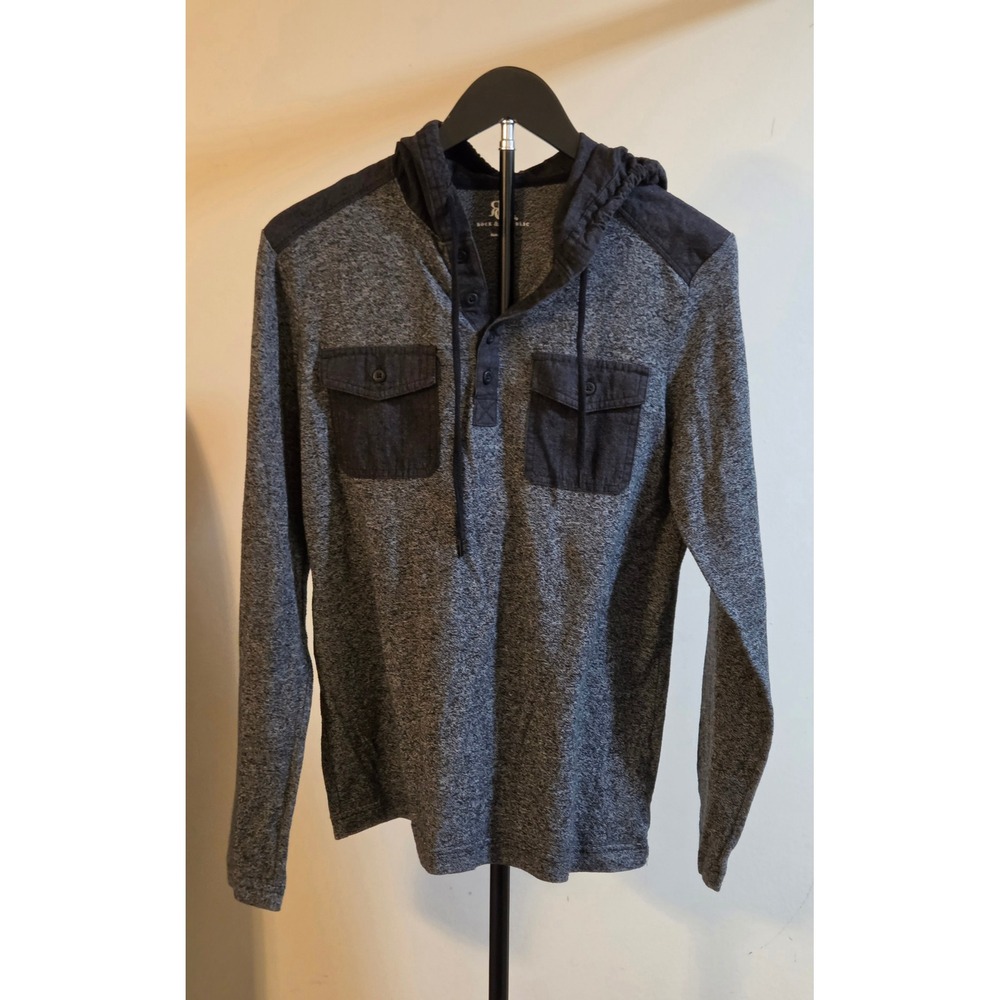 Rock & Republic Hooded Quarter Button Long Sleeve Shirt Mens Size Small Gray